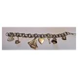 Vtg Charm Bracelet Sail Boat  Chair  Bell Heart