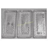 3 Rectangular Ribbed Relish Dishes Sunburst