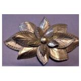 Vtg 3d Large Metal Leaf Cluster Pin Brooch