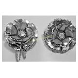 Pair of Multi-tier silvertone Flower Pins