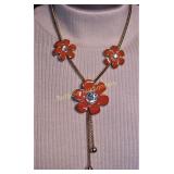 POPPY Flower Necklace 3 Flowers w/Rhinestone r