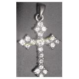 Sterling Silver Rhinestone Pendant 1 5/8"