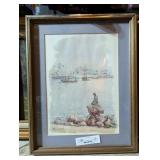 Framed Harbor Scene Signed