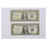 1957 B & 1935 F 1 Dollar Blue Seal Currency Notes