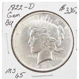 1922-D BU Silver Peace Dollar Coin