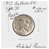 1913 Type II RARE Buffalo Nickel Rotated Reverse