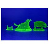 Uranium Glass Turkey Bird Dish Lids & Hog