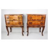 Vintage Inlay Louis XV Style 2-Drawer Side Tables