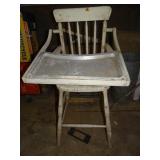 Old High Chair for Baby Wooden w/ Metal Tray