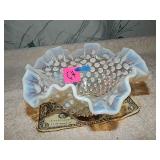 Vtg Fenton Opalescent Ruffled Edge Hobnail Bowl