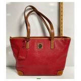 Vtg Dooney & Bourke Red Pebbled Leather Maxi Tote