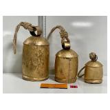 Set of 3 Rustic Decorative Cow Bells