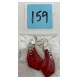 Vtg Red Coral Sterling Silver Earrings NIP