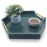 Serving Tray with Polished Metal Handles  Hexagon