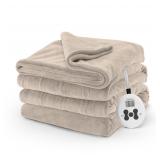 Sunbeam Royal Luxe Mushroom Heated Blanket   Twin