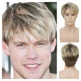 Men Blonde Wigs Short Layered Male Wig Synthetic