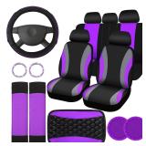 17 Pcs Car Seat Covers Full Set  Steering Wheel