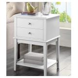 White Nightstand with 2 Drawers Tall 28   Modern