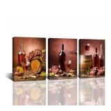 Baisuwallart 3 Pieces Kitchen Wall Decor Red Wine