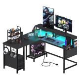 Lufeiya L Shaped Gaming Desk with Led Lights and