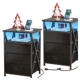 LED Nightstands Set of 2 with Charging Station