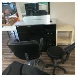 Hair Dresser Work Station, Chair, Mat, White Shelf