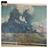 1945 Railroad Engine Painting Oil on Canvas