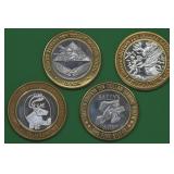 4- Classic Casino Chips w/Silver .999 Centers