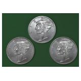 3- Mercury Head .999 1ozt Silver Rounds (3 ozt