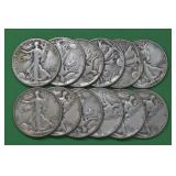 12- Mixed Date 1939-1943 Walking Liberty Halves