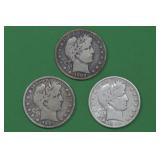 3- Mixed Date Liberty Head Barber Half Dollars