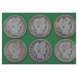 6- Mixed Date Liberty Head Barber Halves