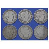 6- Mixed Date Liberty Head Barber Halves