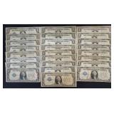 25- Mixed 1928 $1 Silver Certificates, Blue Seal