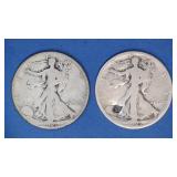 2- 1921-S Walking Liberty Half Dollars