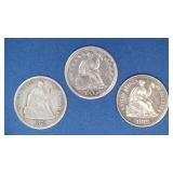 3- Mixed Date Seated Liberty Half Dimes