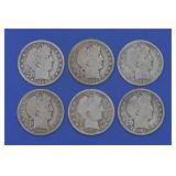 6- Mixed Date Liberty Head Barber Half Dollars