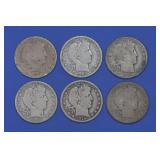 6- Mixed Date Liberty Head Barber Half Dollars