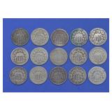 15- Mixed Date Shield Nickels 1866-1882