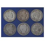 6- Mixed Liberty Head Barber Half Dollars