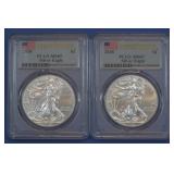 (2 ozt TW) 2- 2018 ASE Silver Eagles PCGS MS 69