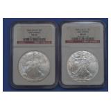 (2 ozt TW) 2- 2006 ASE Silver Eagles NGC MS 69