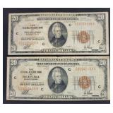 2- 1929 $20 Federal Res. Bank Notes FR-1870C