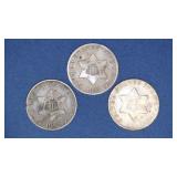 3- Mixed Three Cent Silver Pieces