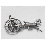 Vintage Sterling Silver Horse & Sulky Brooch Pin