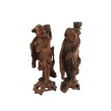 TWO CHINESE WOOD CARVED IMMORTAL FIGURINES