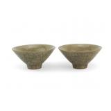 Two Chinese Celadon Cracked Conical Bowl