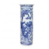 CHINESE BLUE & WHITE CYLINDER FORM VASE