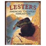 Lesters Ammunition 12.5in x 16in Tin Sign