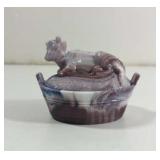 Vintage Amethyst Slag Glass Cow on Nest